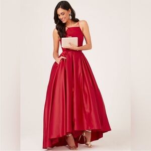 Laura Red Fit and Flare Satin Ball Gown